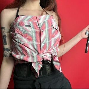Plaid button up tube top🖤💕​​​​​​​​​​​​​​​​​​​​​​​